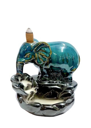 Backflow Incense Burner | Green + Black Elephant Design