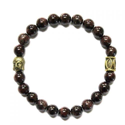 Garnet Crystal Bracelet With Golden Buddha Head