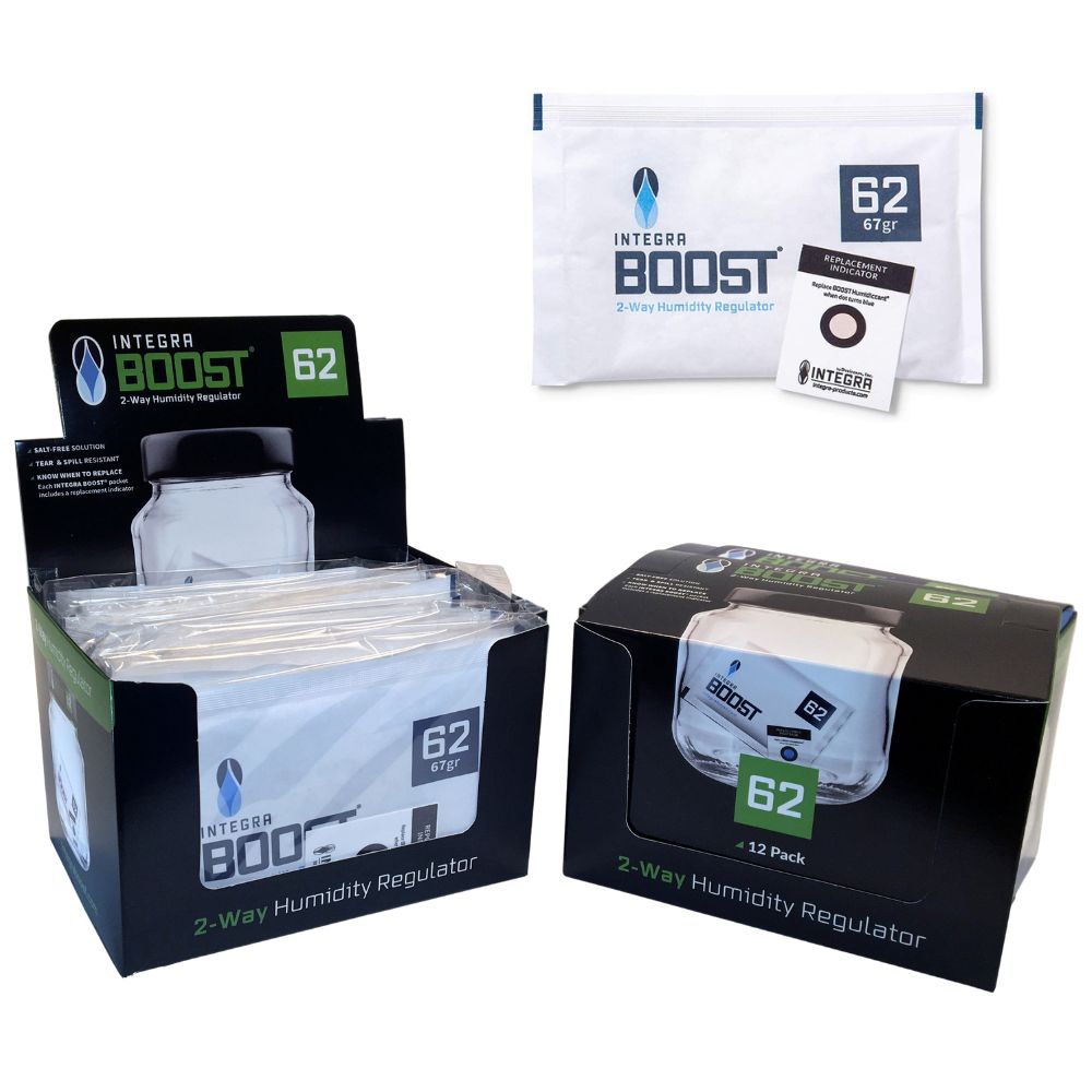 Integra BOOST 67g 62% RH Humidity Control Packs | Box Of 12 | 2-Way Moisture Regulator for Herbs, Cigars & Food Storage