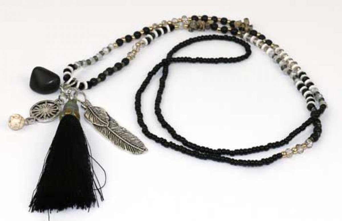 Necklace Feather Tassel Black