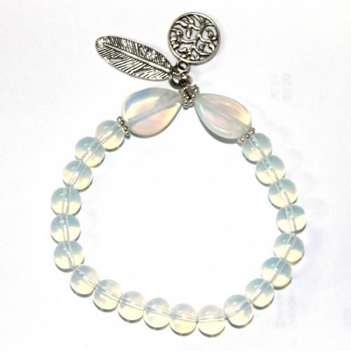 Opalite Crystal Bracelet With Stainless Steel Pendants
