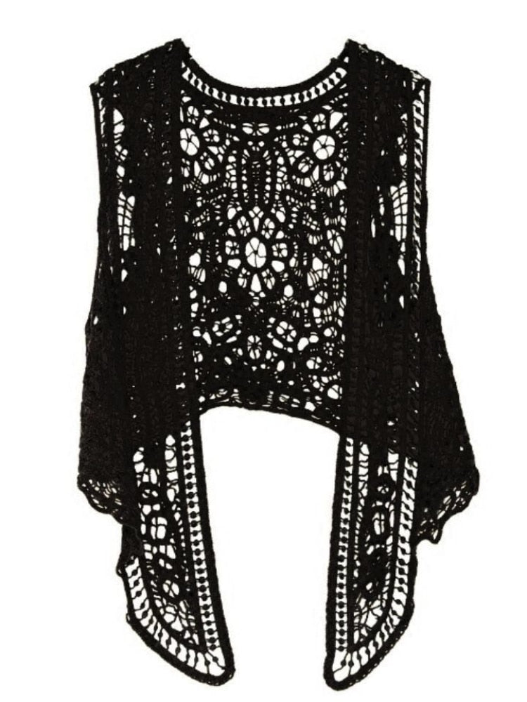 Open Stitched Boho Hippie Crochet Knitted Blouse Vest | 3 Colours | Free Size