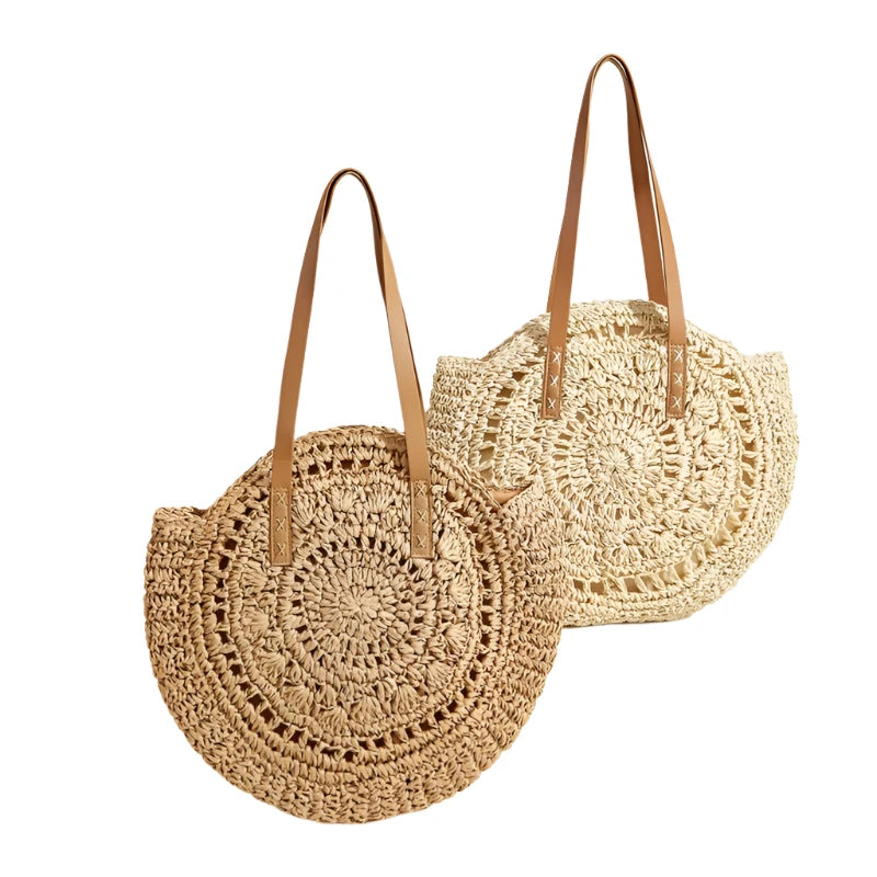 Women's Large Handmade Straw Shoulder Bag With Crochet Design | 43 X 42 X 3cm