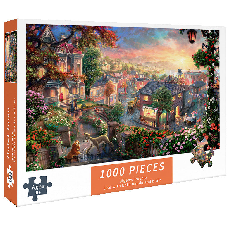 (2 PCS) 1000-Piece Quiet Town Jigsaw Puzzle | High Difficulty | Stress-Relief Toy