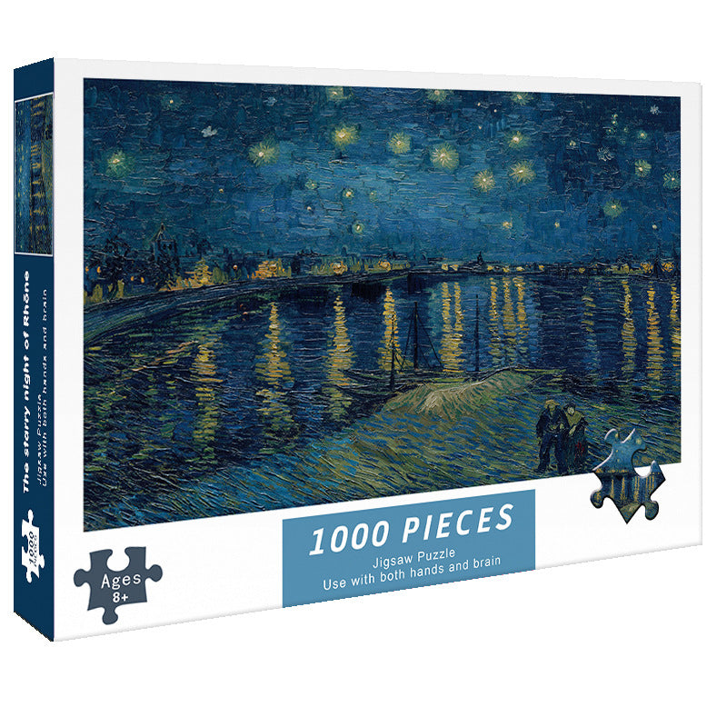 (2 PCS) 1000-Piece Rhone Starry Night Jigsaw Puzzle | High Difficulty | Stress-Relief Toy